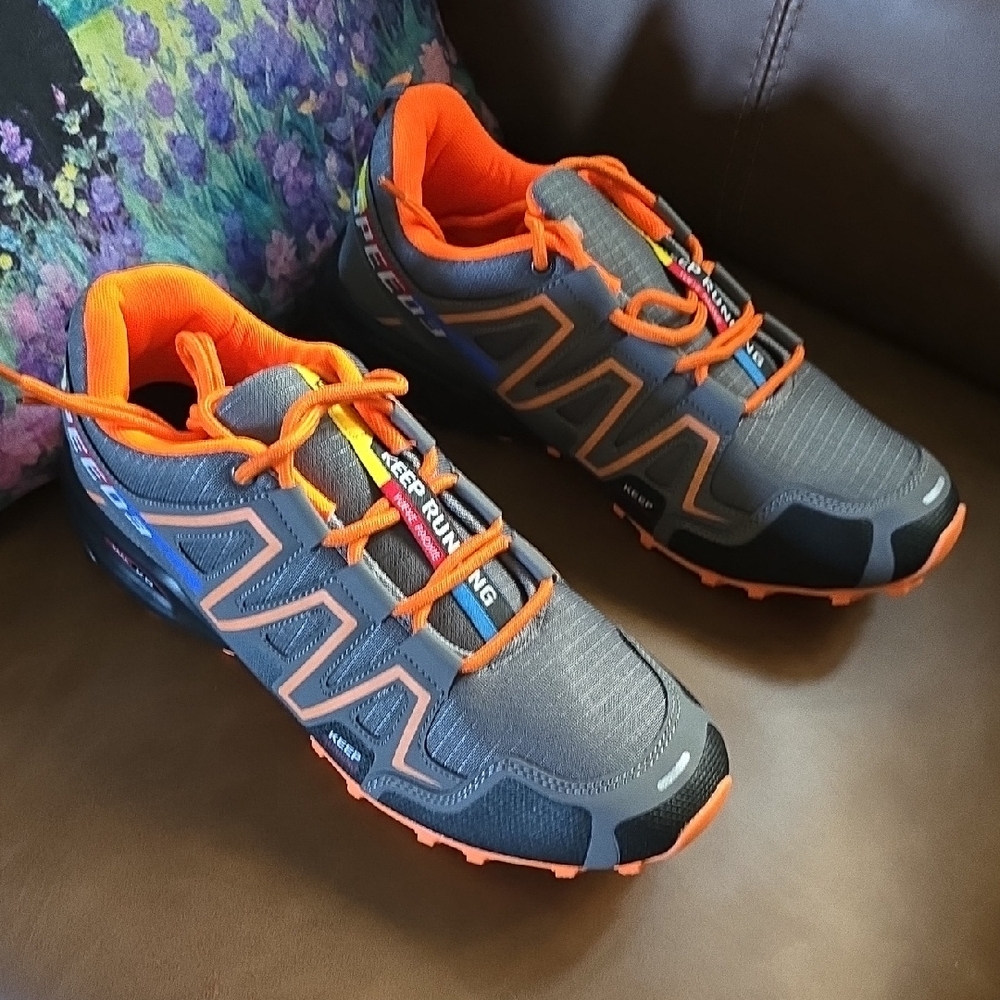 Mens Gray and Orange Hiking Shoes Size 12